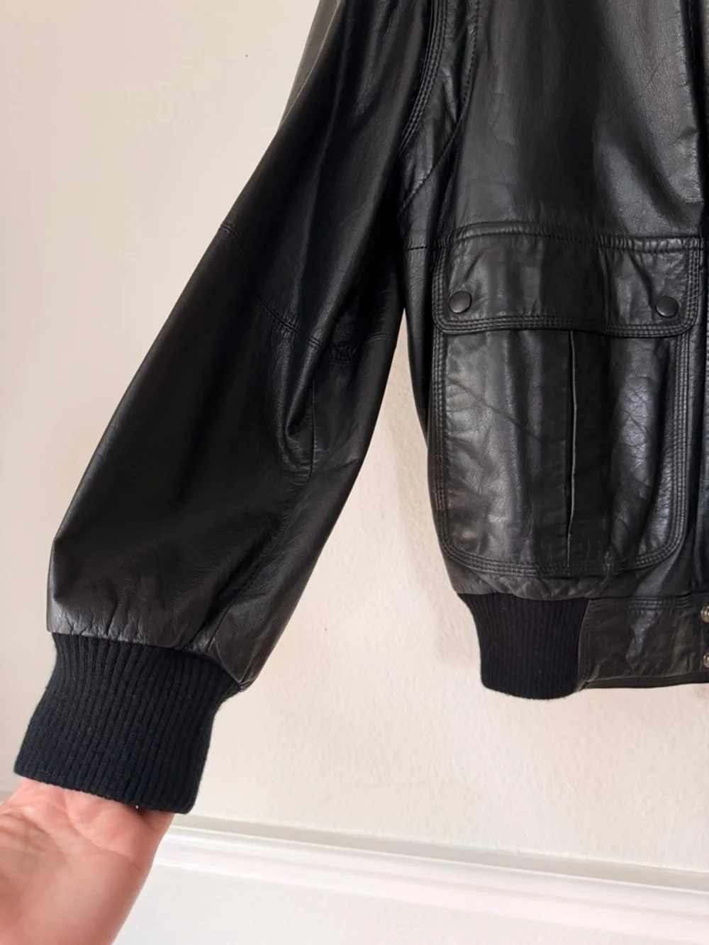 Members Only Black Leather Flight-Style Bomber Jacket‎ Classic Retro Biker M 42